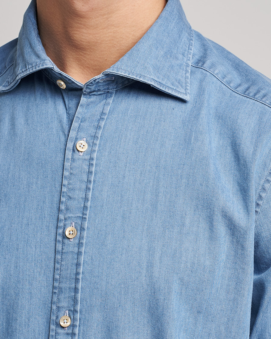 Herr | Skjortor | Stenströms | Slimline Garment Washed Shirt Light Denim