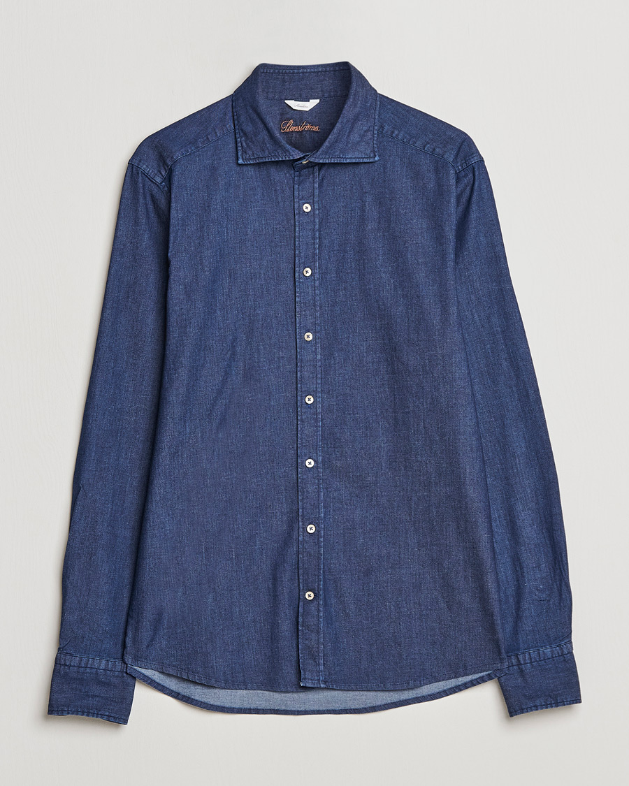 Herr | Skjortor | Stenströms | Slimline Garment Washed Shirt Dark Denim