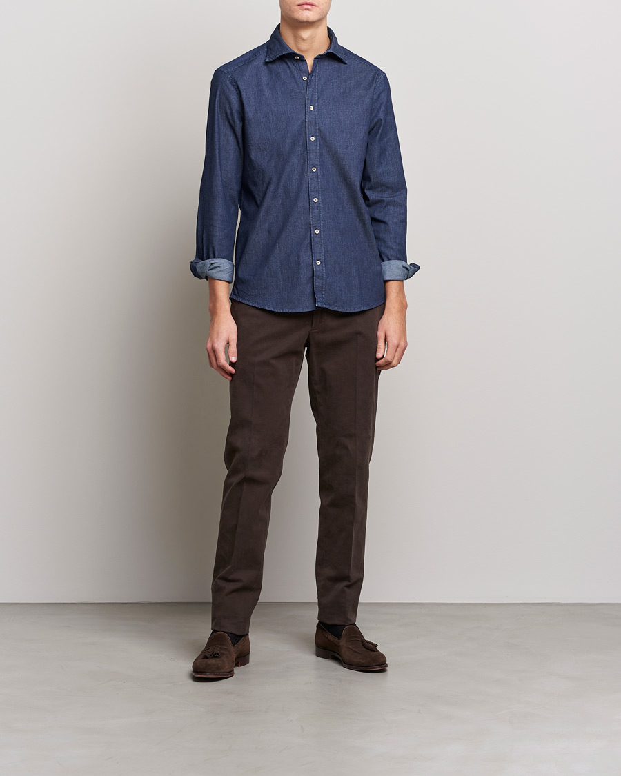 Herr | Skjortor | Stenströms | Slimline Garment Washed Shirt Dark Denim