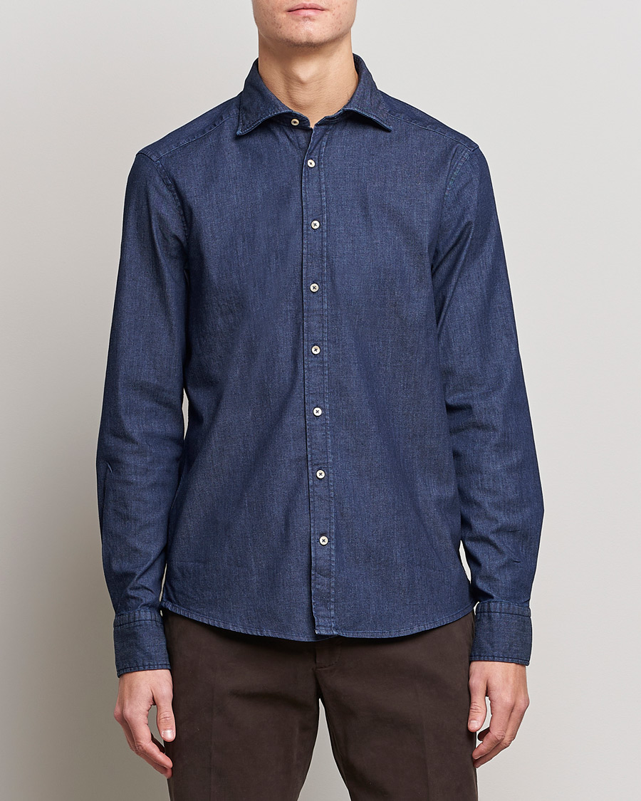 Herr | Skjortor | Stenströms | Slimline Garment Washed Shirt Dark Denim