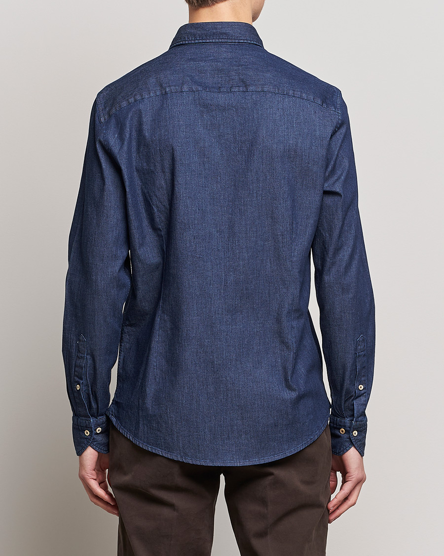 Herr | Skjortor | Stenströms | Slimline Garment Washed Shirt Dark Denim