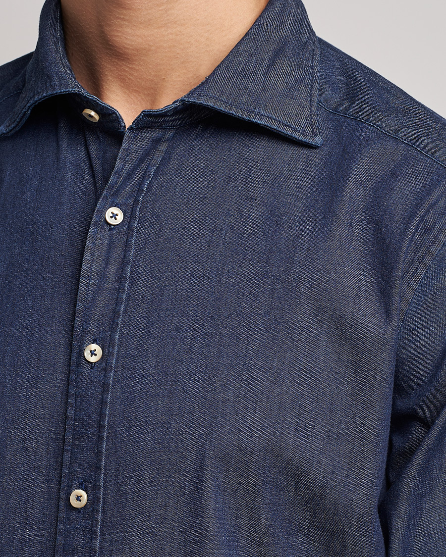 Herr | Skjortor | Stenströms | Slimline Garment Washed Shirt Dark Denim