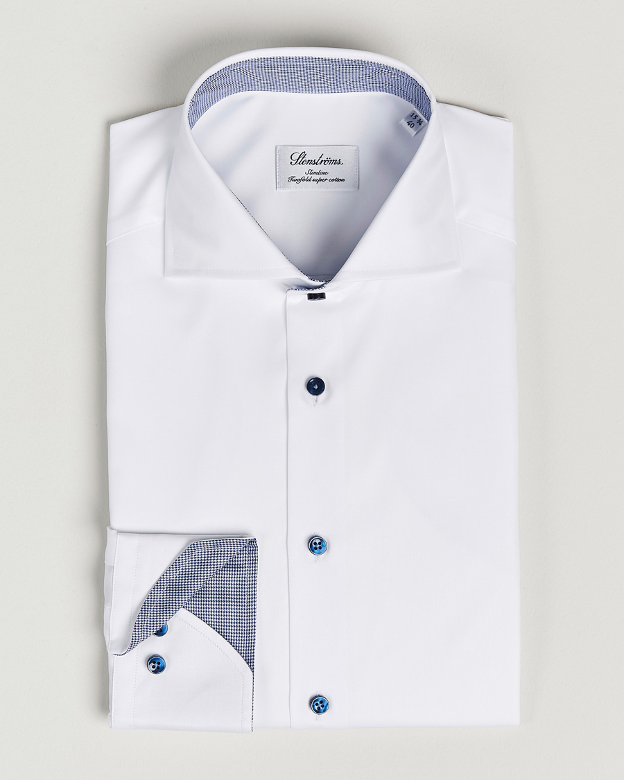 Herr | Skjortor | Stenströms | Slimline Micro Check Contrast Shirt White
