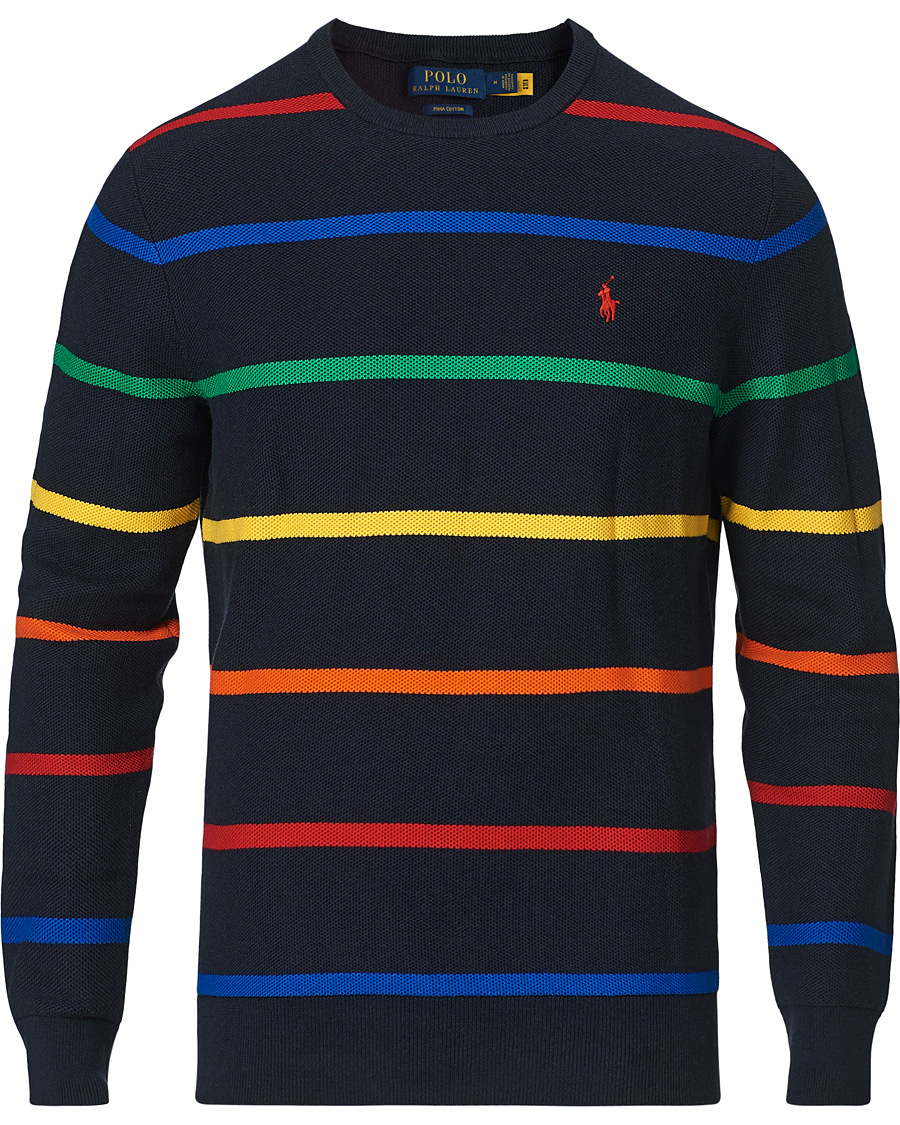 Herr | Tröjor | Polo Ralph Lauren | Pima Cotton Stripe Crew Neck Pullover Navy Multi