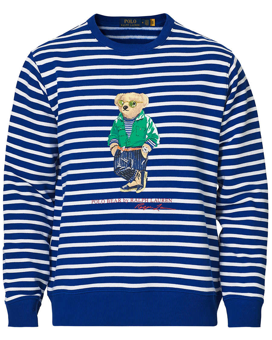 Herr | Tröjor | Polo Ralph Lauren | Fleece Heritage Bear Striped Sweatshirt Blue/White