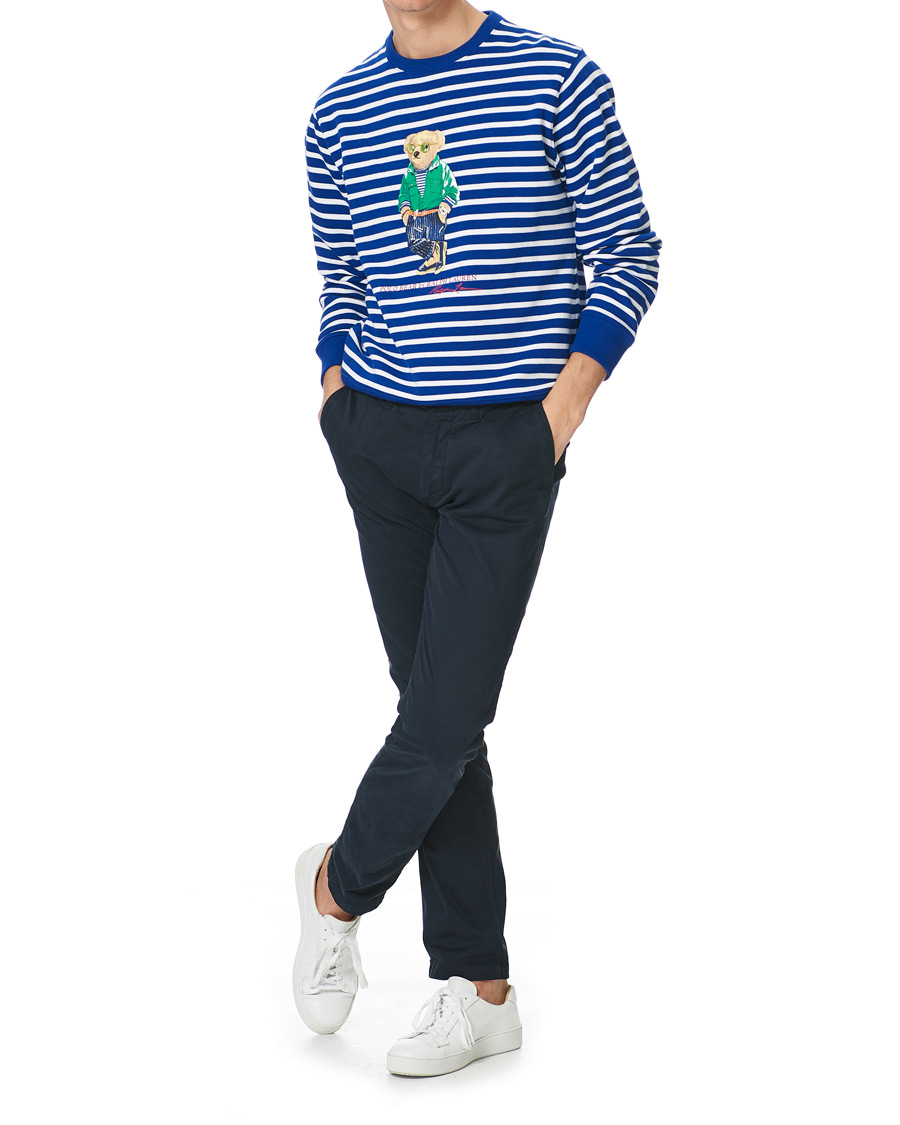 Herr | Tröjor | Polo Ralph Lauren | Fleece Heritage Bear Striped Sweatshirt Blue/White