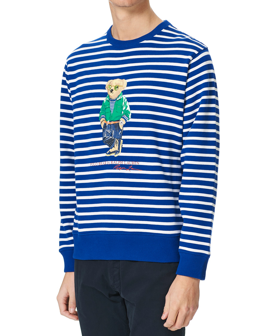 Herr | Tröjor | Polo Ralph Lauren | Fleece Heritage Bear Striped Sweatshirt Blue/White