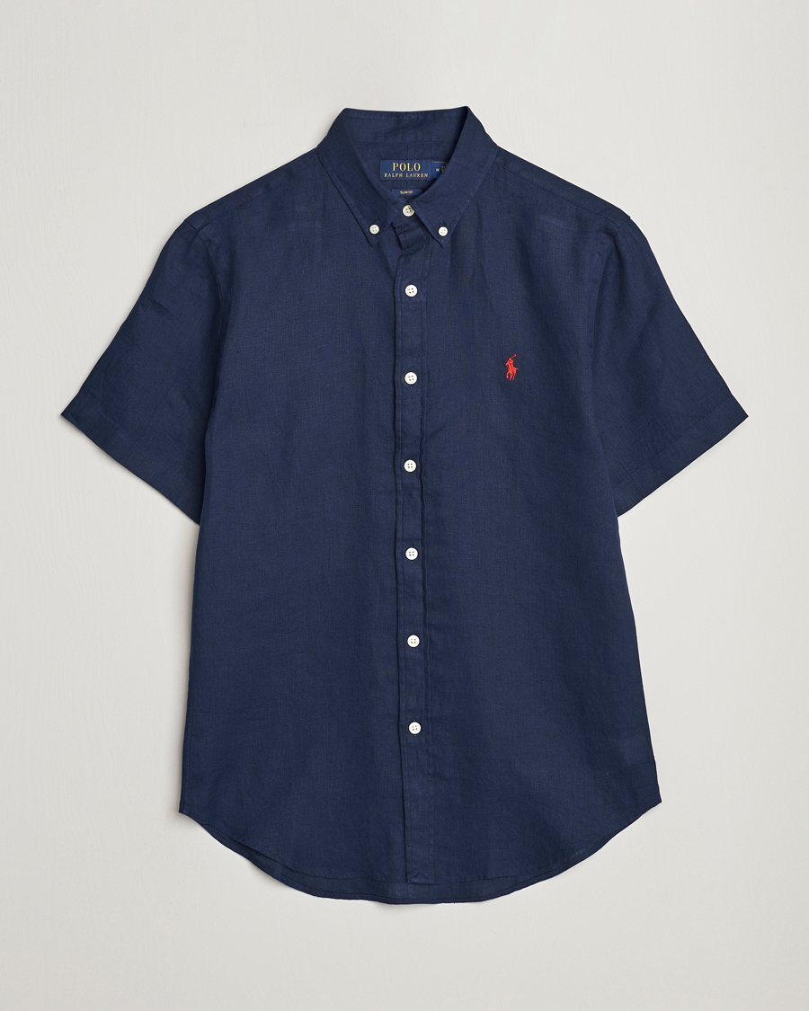 Herr | Skjortor | Polo Ralph Lauren | Slim Fit Linen Short Sleeve Shirt Newport Navy