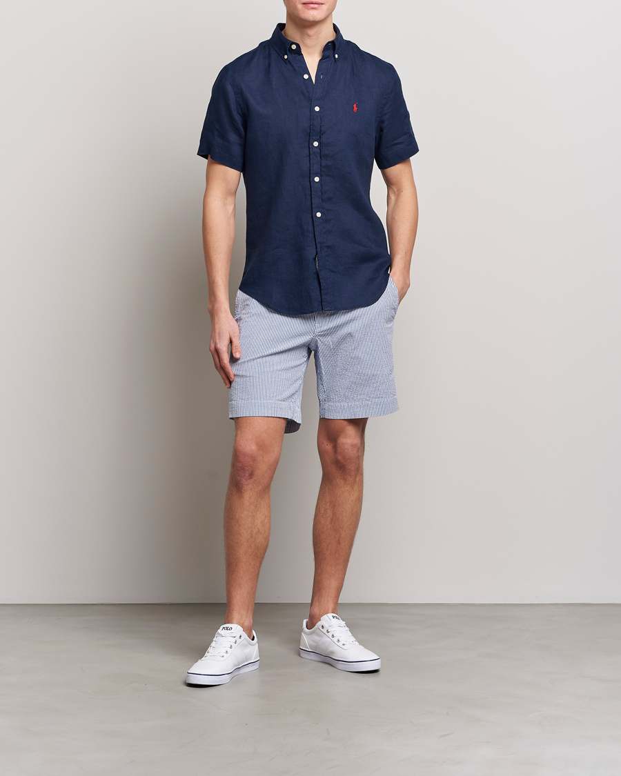 Herr | Skjortor | Polo Ralph Lauren | Slim Fit Linen Short Sleeve Shirt Newport Navy
