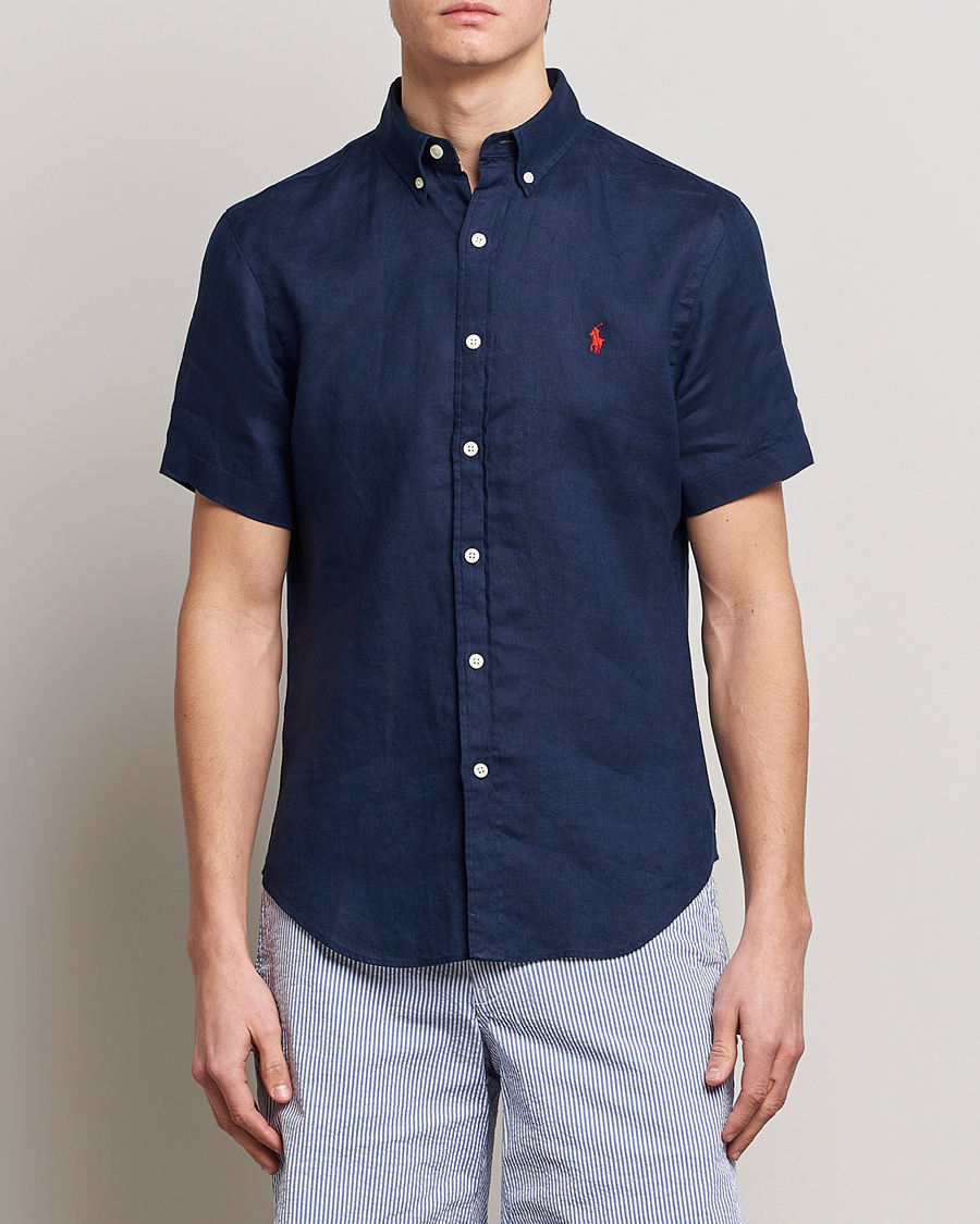 Herr |  | Polo Ralph Lauren | Slim Fit Linen Short Sleeve Shirt Newport Navy