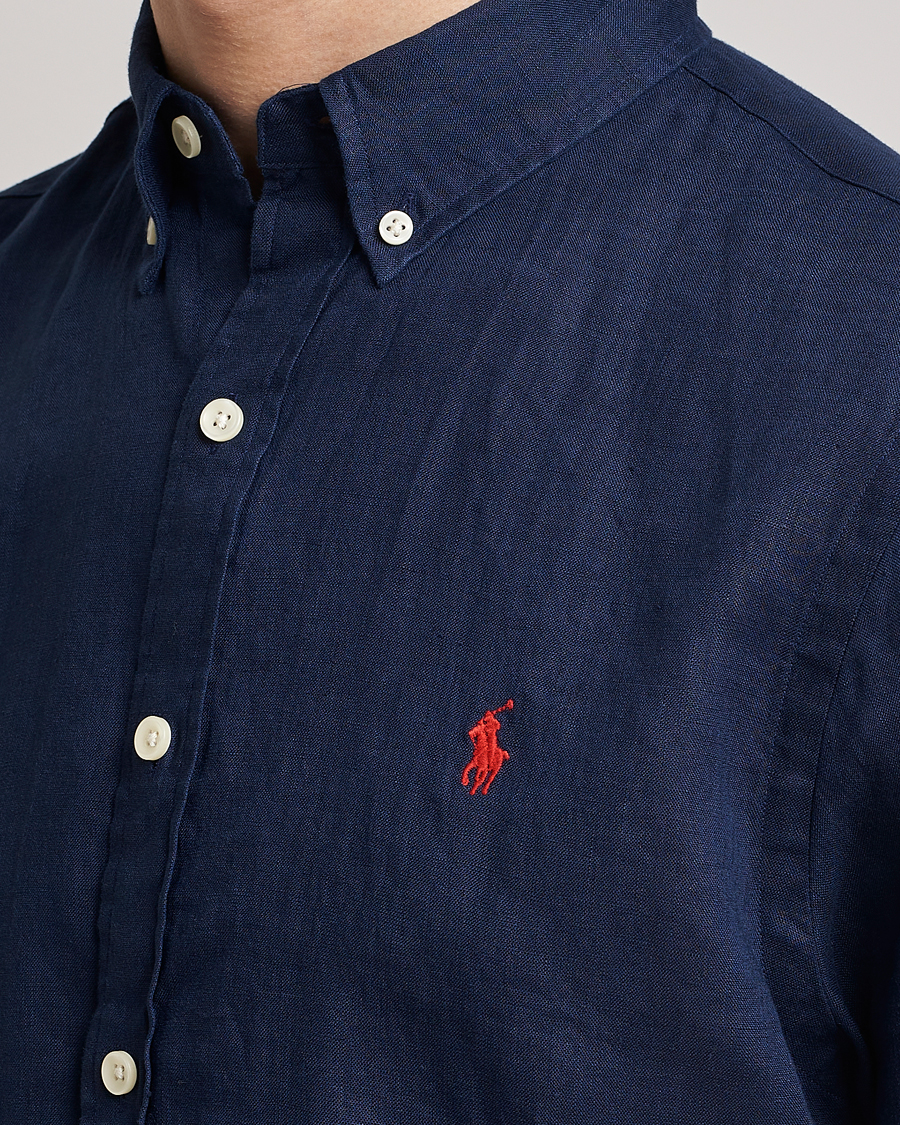 Herr | Skjortor | Polo Ralph Lauren | Slim Fit Linen Short Sleeve Shirt Newport Navy