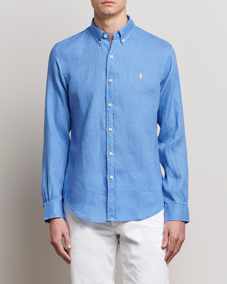 Herr |  | Polo Ralph Lauren | Slim Fit Linen Button Down Shirt Harbor Island Blue