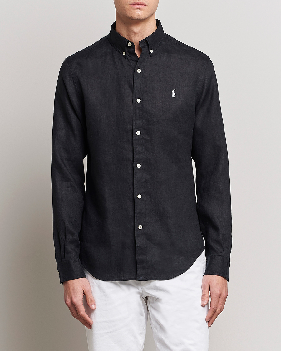 Herr | Preppy Authentic | Polo Ralph Lauren | Slim Fit Linen Button Down Shirt Black