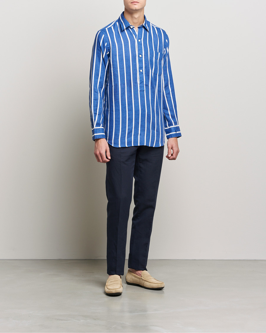Herr | Skjortor | Polo Ralph Lauren | Linen Striped Popover Shirt Navy/White