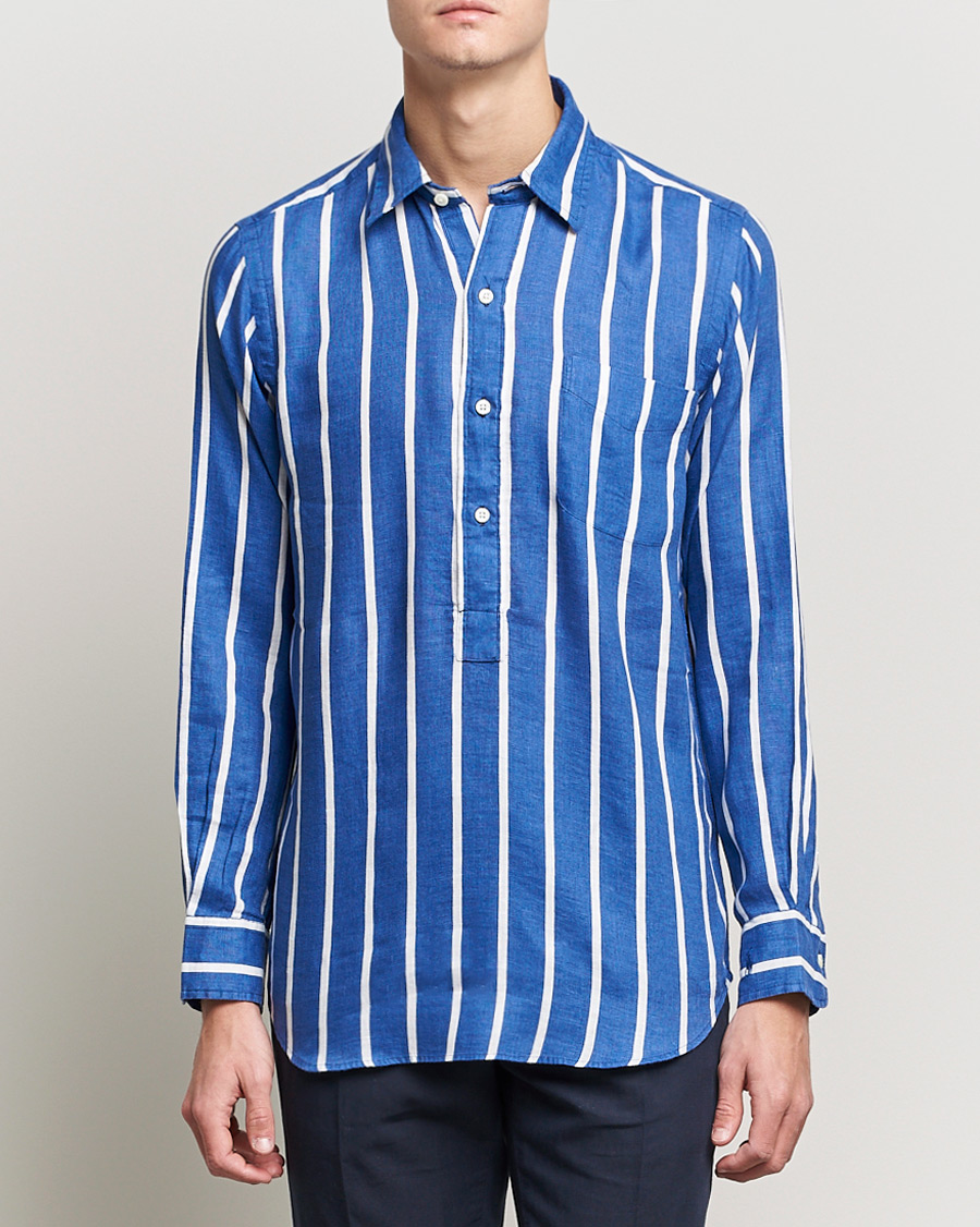 Herr | Skjortor | Polo Ralph Lauren | Linen Striped Popover Shirt Navy/White