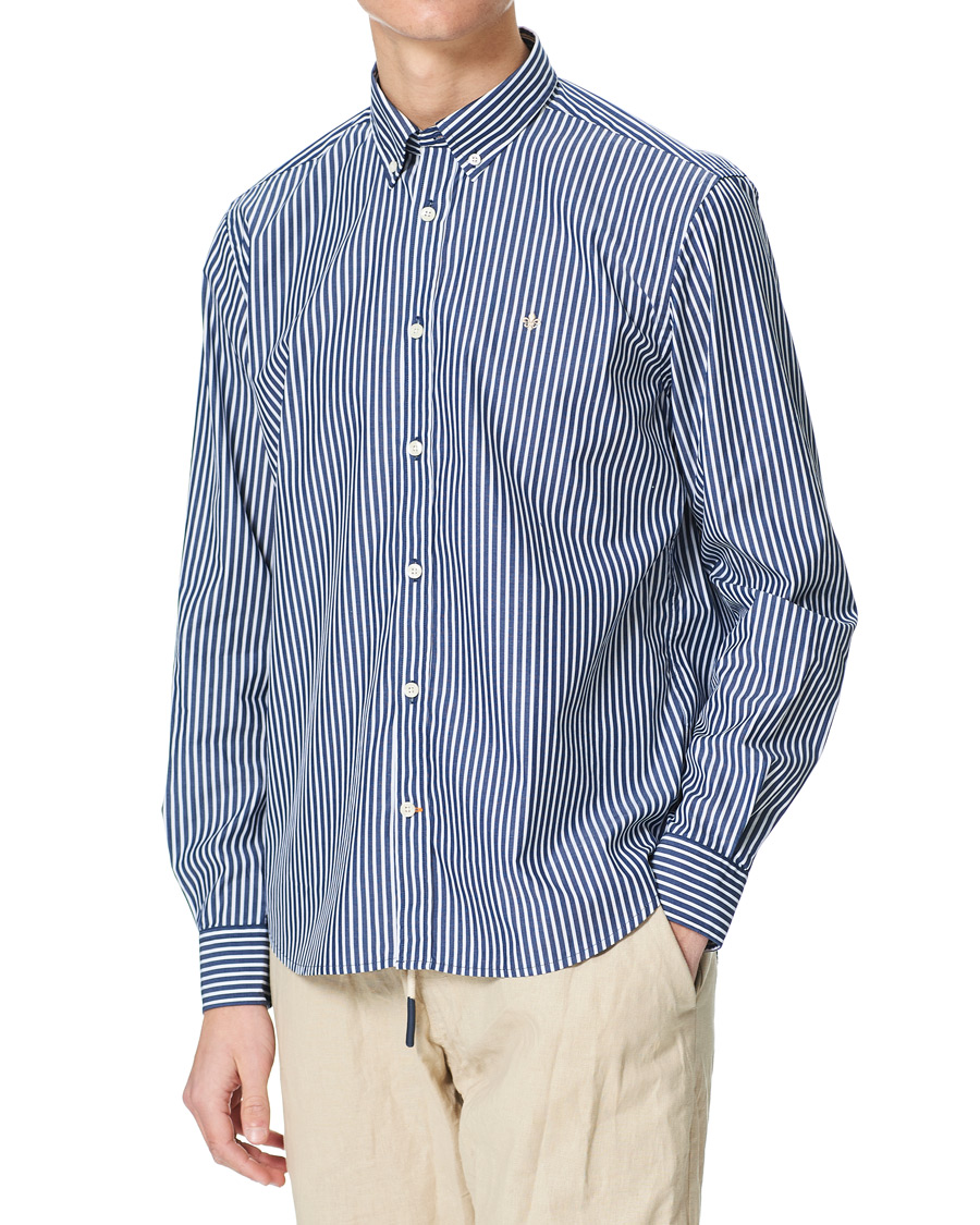 Herr | Skjortor | Morris | Poplin Striped Button Down Shirt White/Navy