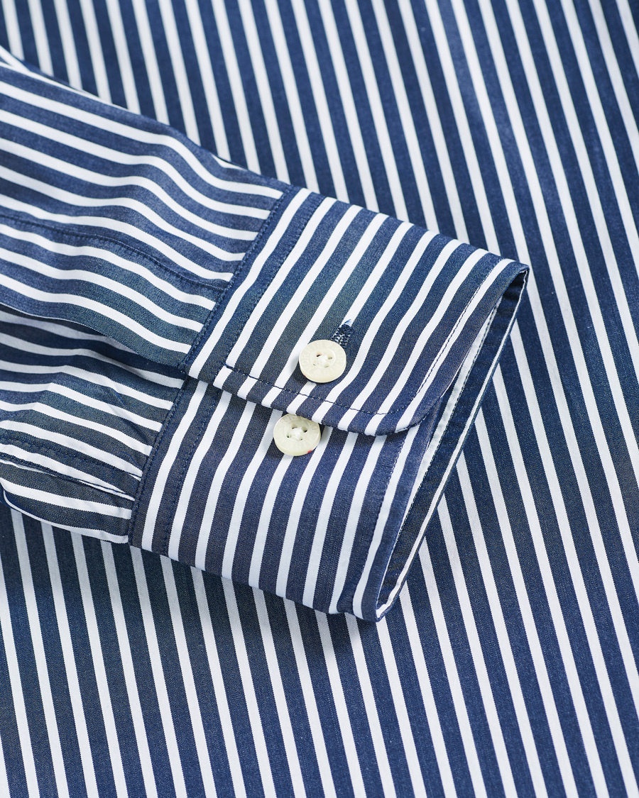 Herr | Skjortor | Morris | Poplin Striped Button Down Shirt White/Navy