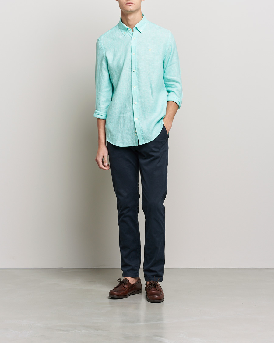 Herr | Skjortor | Morris | Douglas Linen Shirt Aqua Green