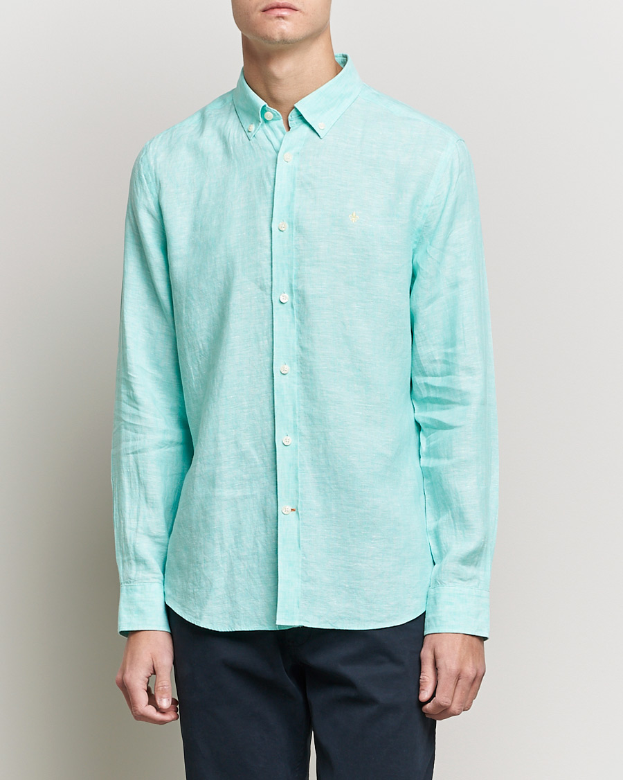 Herr | Skjortor | Morris | Douglas Linen Shirt Aqua Green