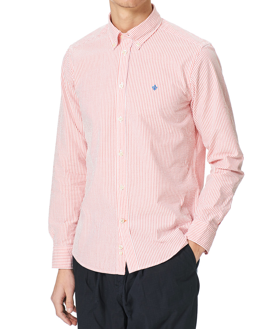 Herr | Skjortor | Morris | Seersucker Striped Button Down Shirt Orange