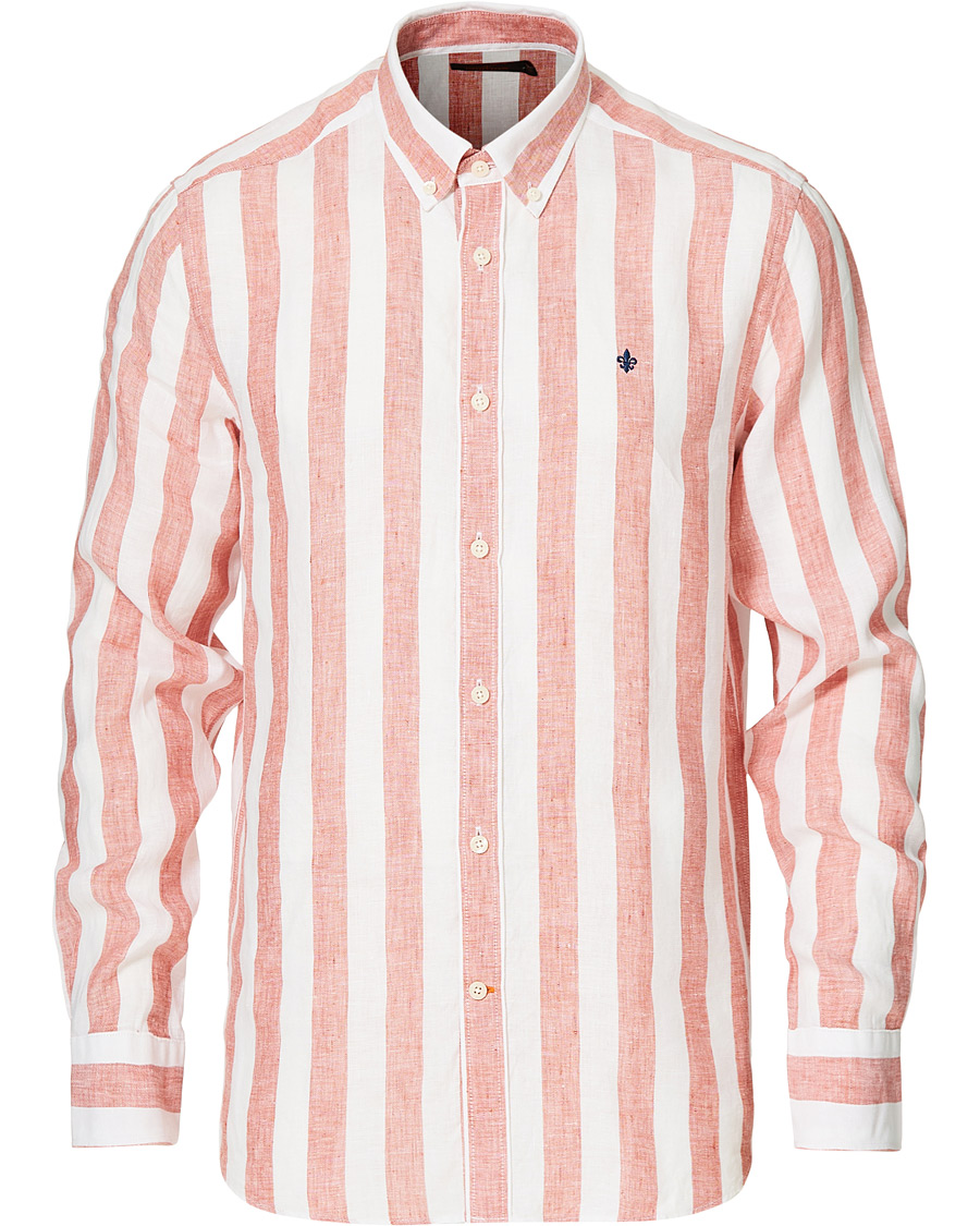 Herr | Skjortor | Morris | Douglas Striped Linen Button Down Shirt Orange