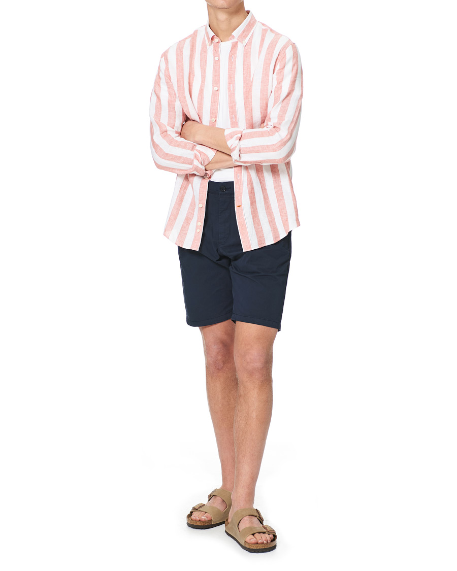 Herr | Skjortor | Morris | Douglas Striped Linen Button Down Shirt Orange