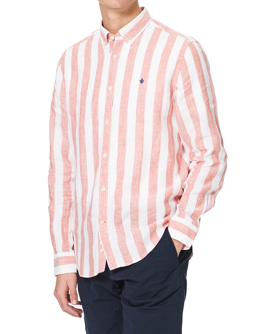 Herr | Skjortor | Morris | Douglas Striped Linen Button Down Shirt Orange