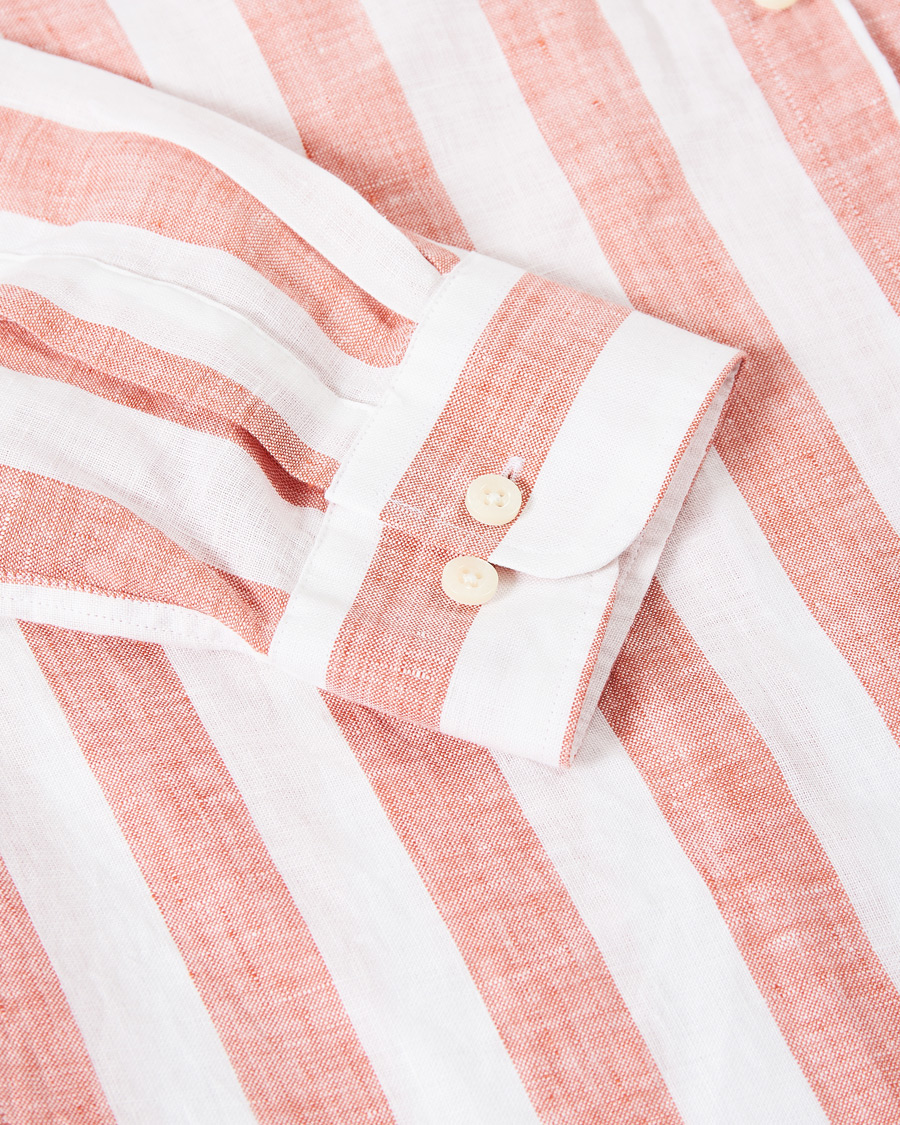 Herr | Skjortor | Morris | Douglas Striped Linen Button Down Shirt Orange