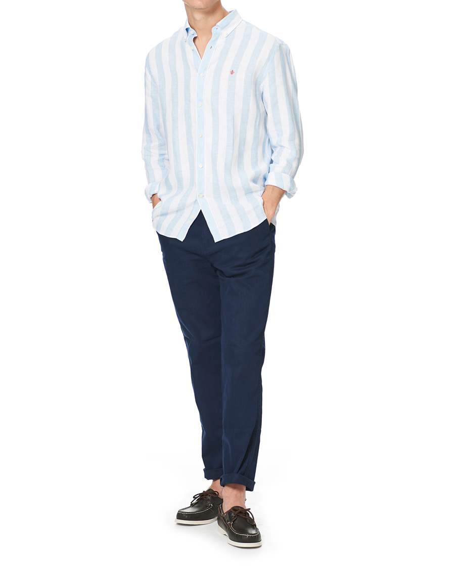 Herr | Skjortor | Morris | Douglas Striped Linen Button Down Shirt Light Blue
