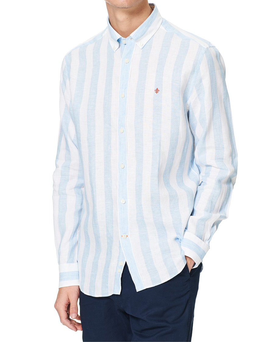 Herr | Skjortor | Morris | Douglas Striped Linen Button Down Shirt Light Blue