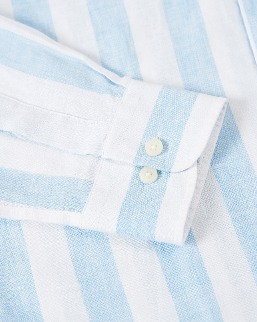 Herr | Skjortor | Morris | Douglas Striped Linen Button Down Shirt Light Blue