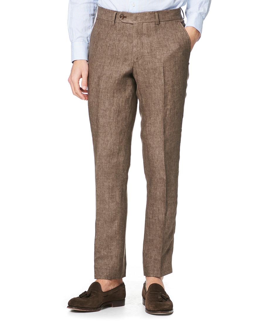 Herr | Byxor | Morris | Rodney Linen Trousers Brown