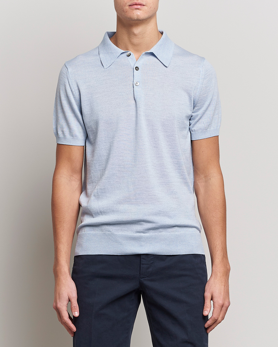 Herr | Preppy Authentic | Morris Heritage | Short Sleeve Knitted Polo Shirt Blue