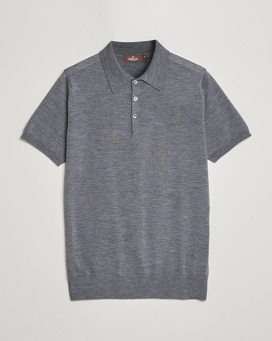 Herr |  | Morris Heritage | Short Sleeve Knitted Polo Shirt Grey