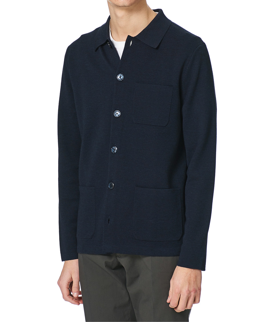 Herr | Tröjor | Morris Heritage | Knitted Shirt Jacket Navy