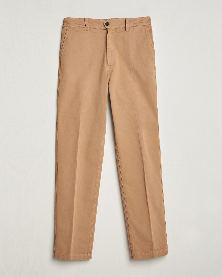 Herr | Byxor | Drake's | Flat Front Cotton Chino Brown