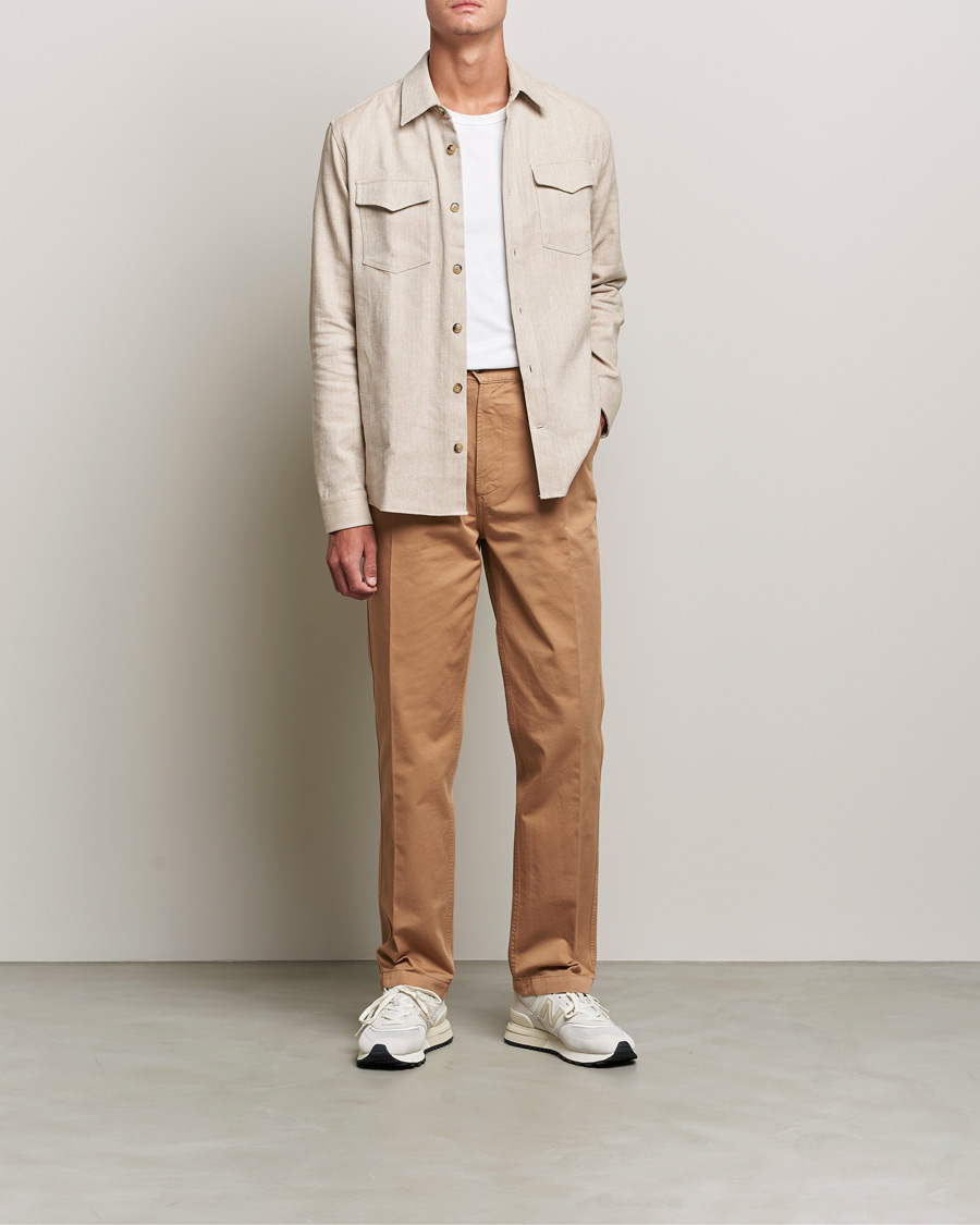 Herr | Byxor | Drake's | Flat Front Cotton Chino Brown