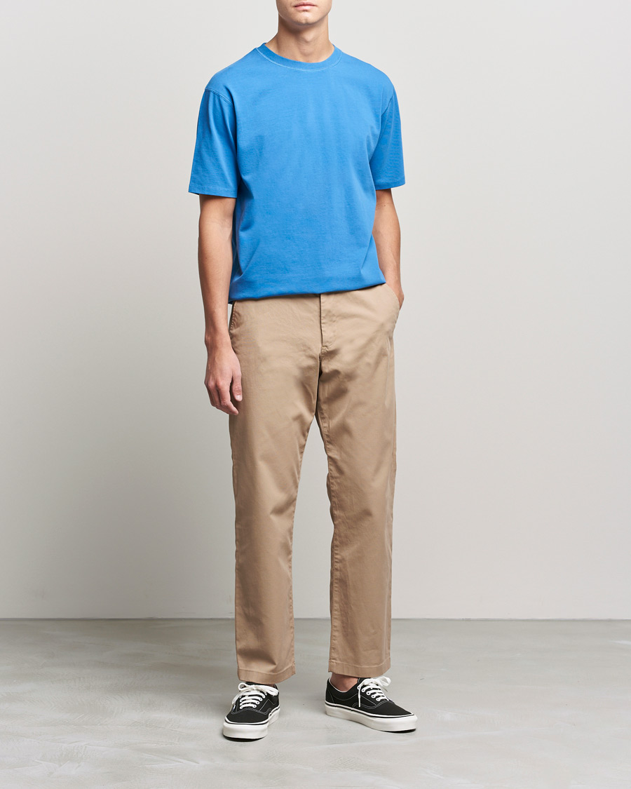 Herr | T-Shirts | Drake's | Cotton Hiking Tee Blue