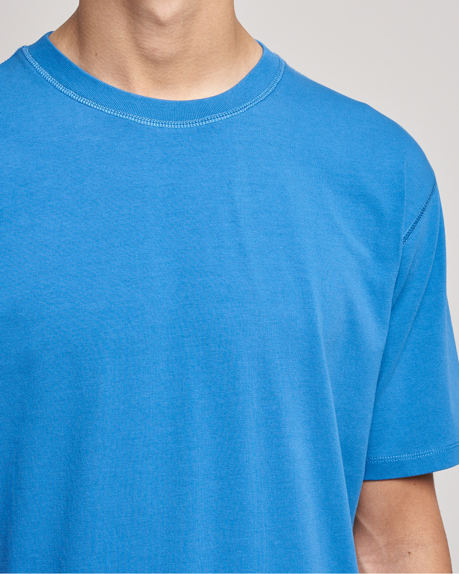 Herr | T-Shirts | Drake's | Cotton Hiking Tee Blue