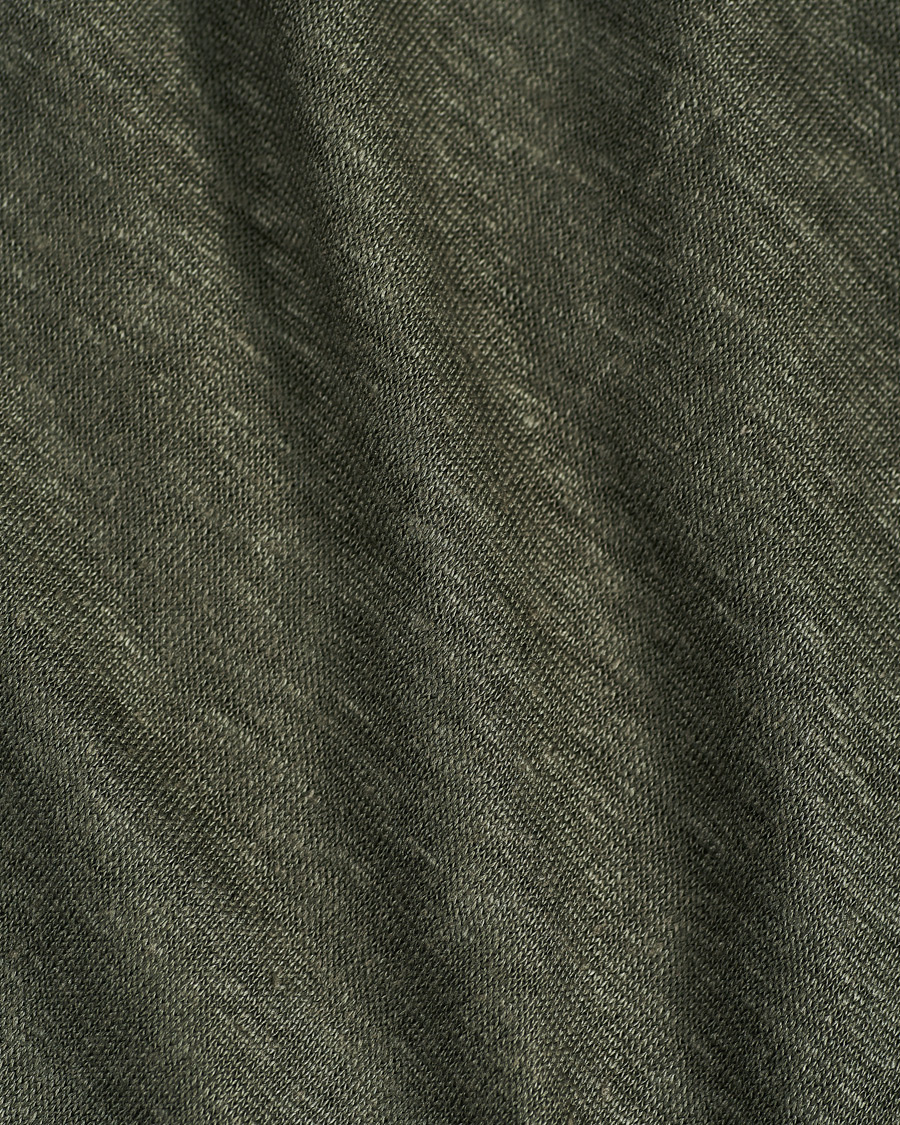 Herr | Tröjor | Gran Sasso | Washed Linen Long Sleeve Polo Dark Green
