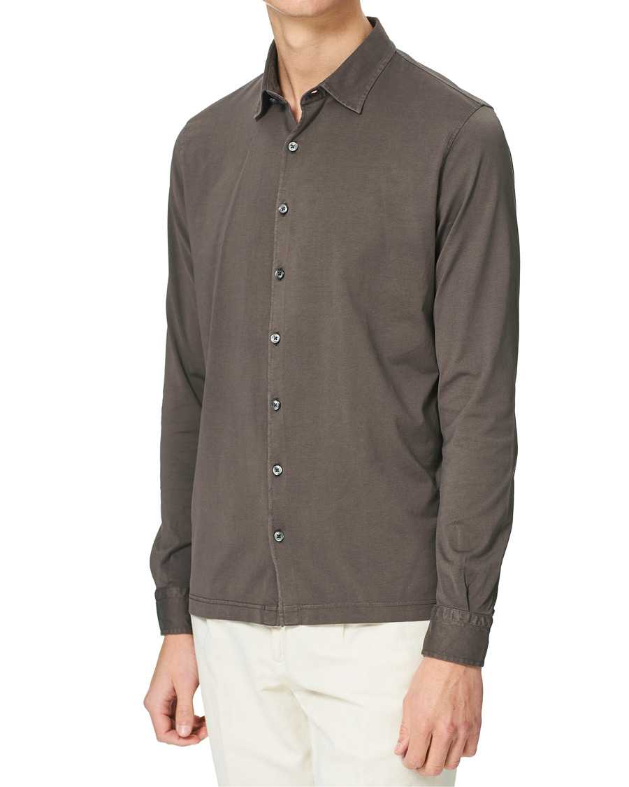 Herr | Pikéskjortor | Gran Sasso | Washed Cotton Jersey Shirt Dark Brown