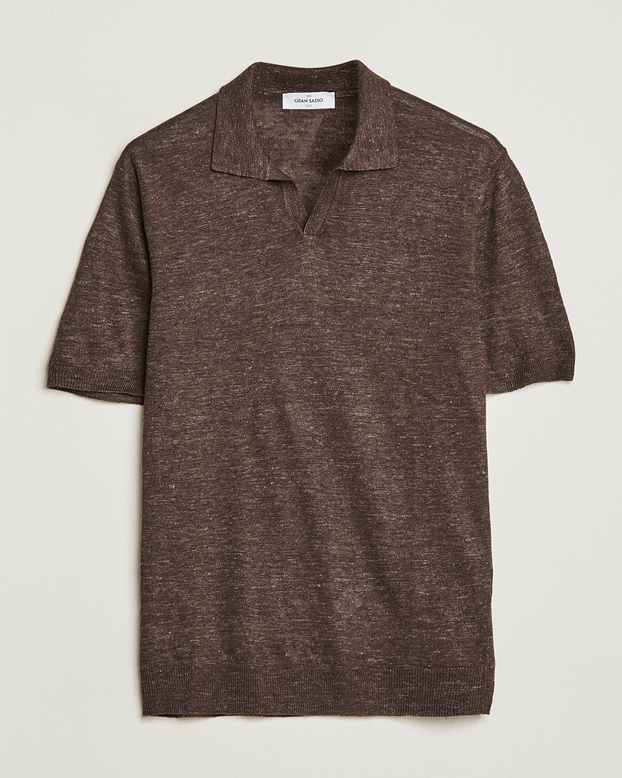 Herr | Pikéer | Gran Sasso | Knitted Linen Polo Dark Brown