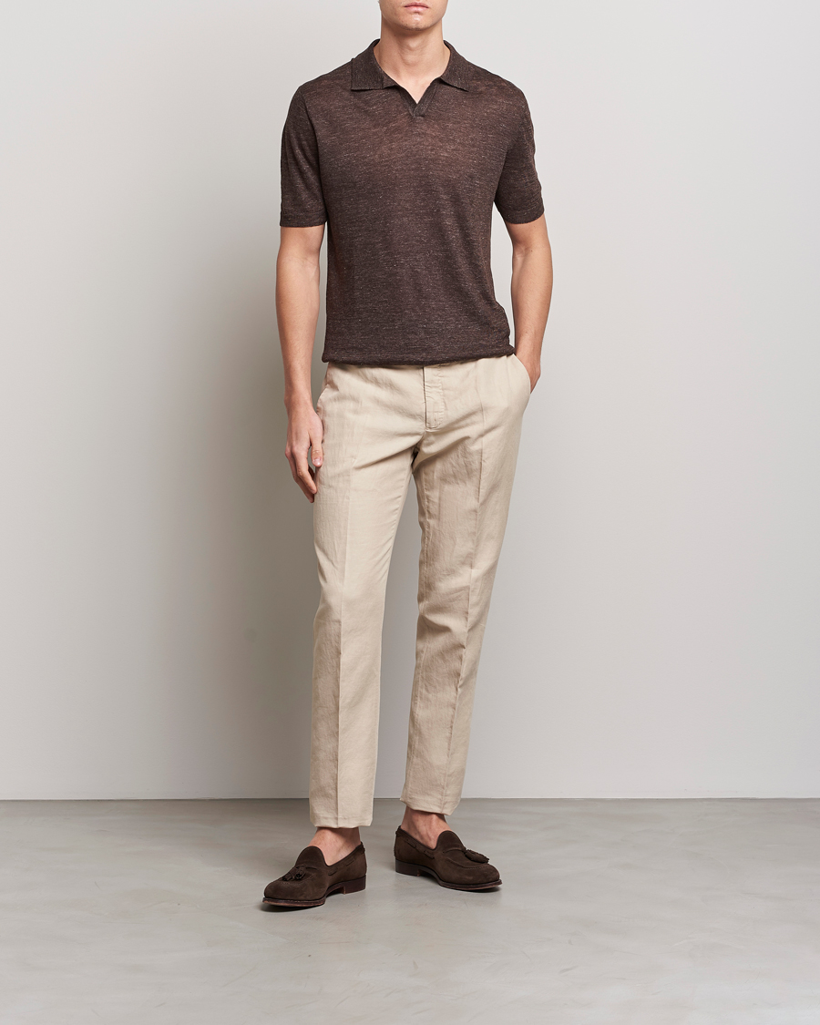 Herr | Pikéer | Gran Sasso | Knitted Linen Polo Dark Brown