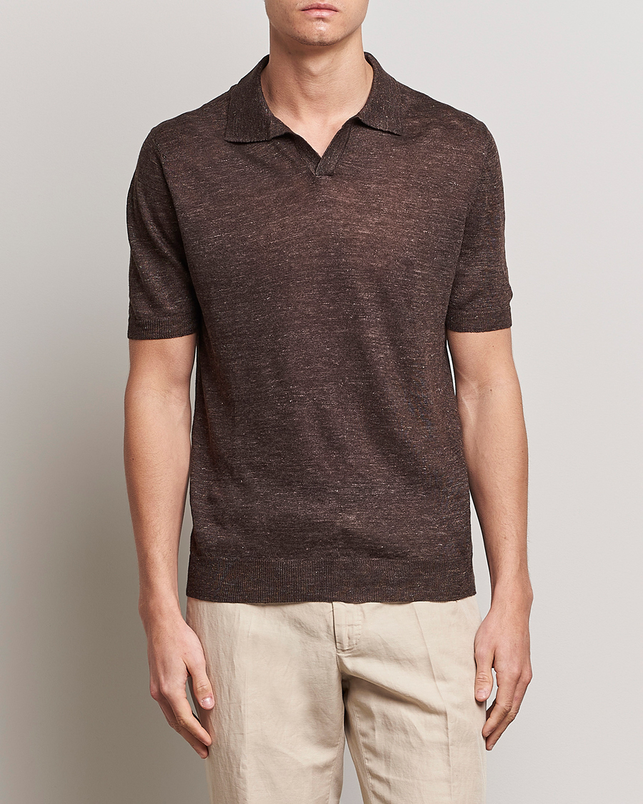 Herr | Italian Department | Gran Sasso | Knitted Linen Polo Dark Brown