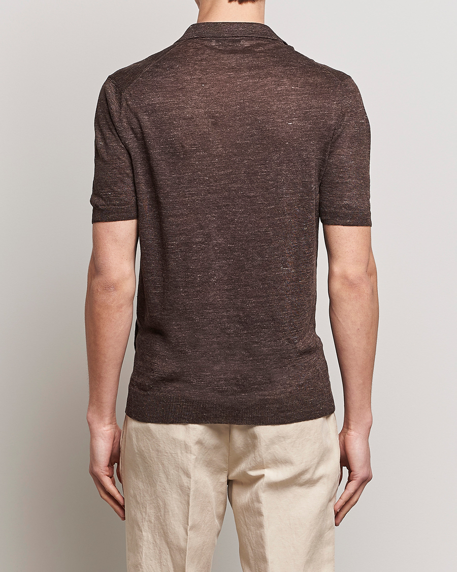 Herr | Pikéer | Gran Sasso | Knitted Linen Polo Dark Brown