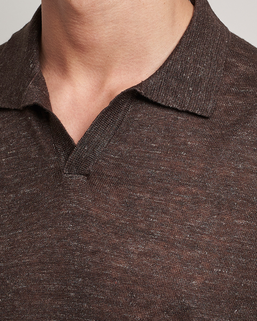 Herr | Pikéer | Gran Sasso | Knitted Linen Polo Dark Brown