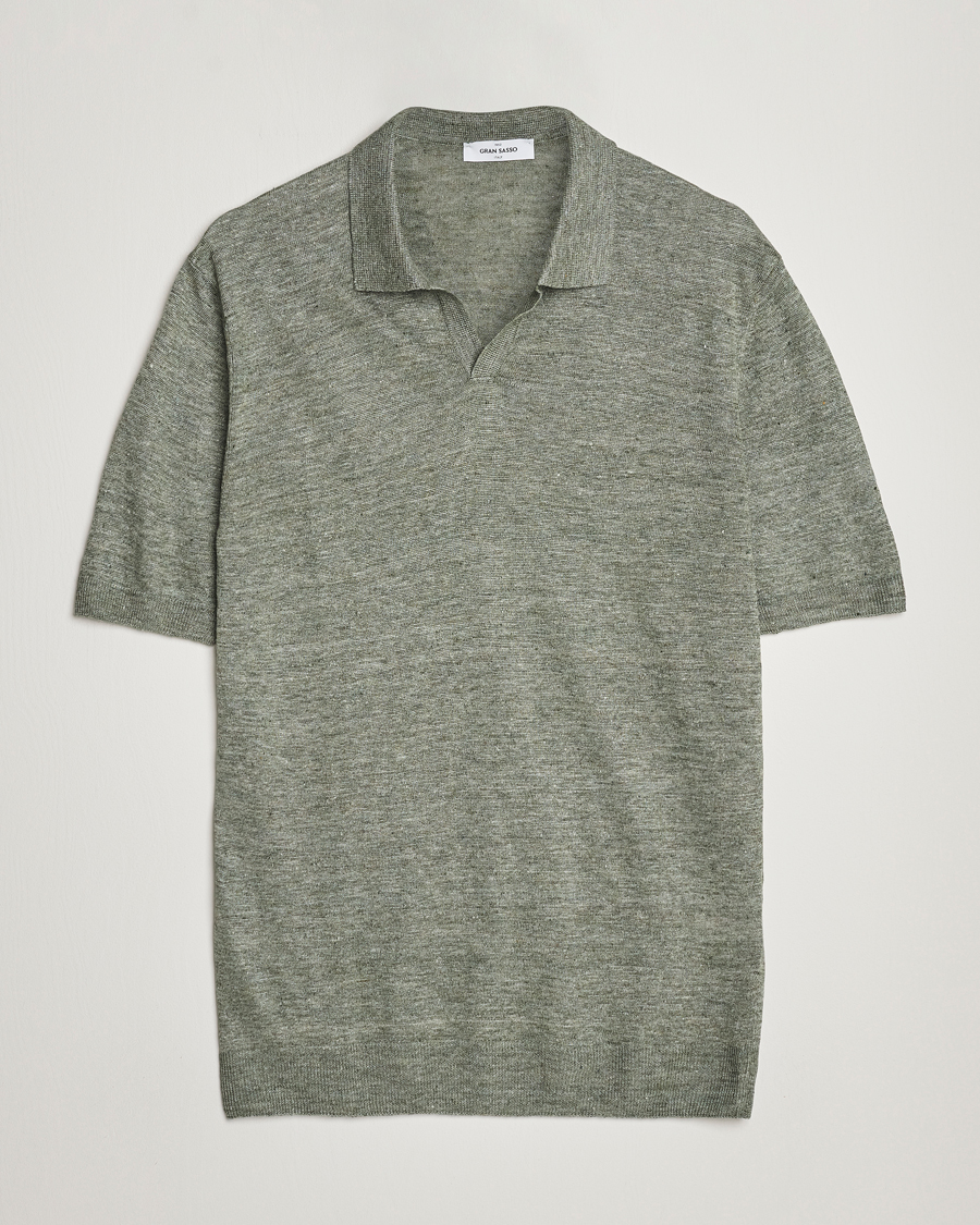 Herr | Pikéer | Gran Sasso | Knitted Linen Polo Green