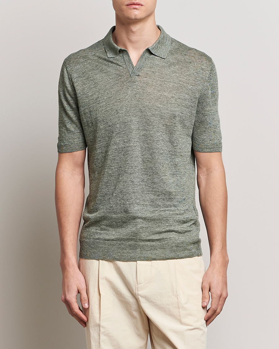 Herr | Gran Sasso | Gran Sasso | Knitted Linen Polo Green