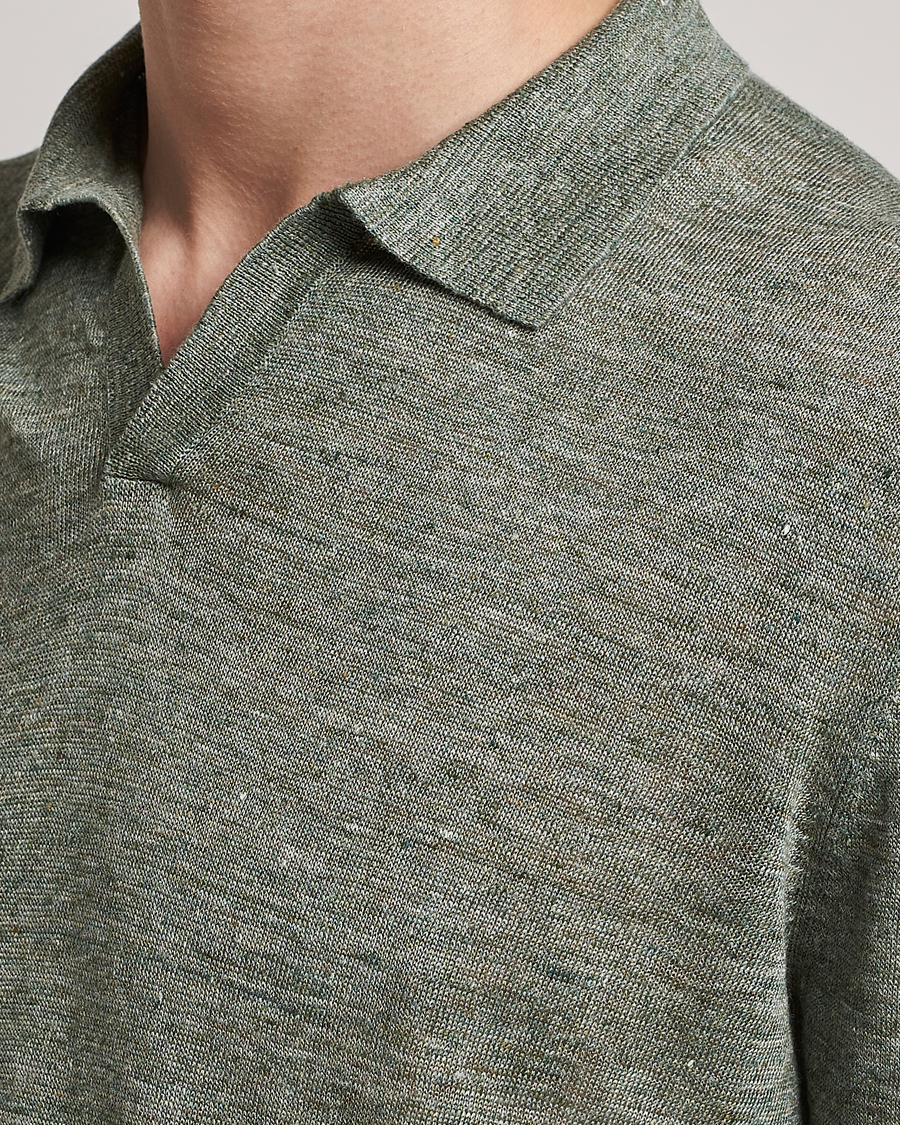 Herr | Pikéer | Gran Sasso | Knitted Linen Polo Green