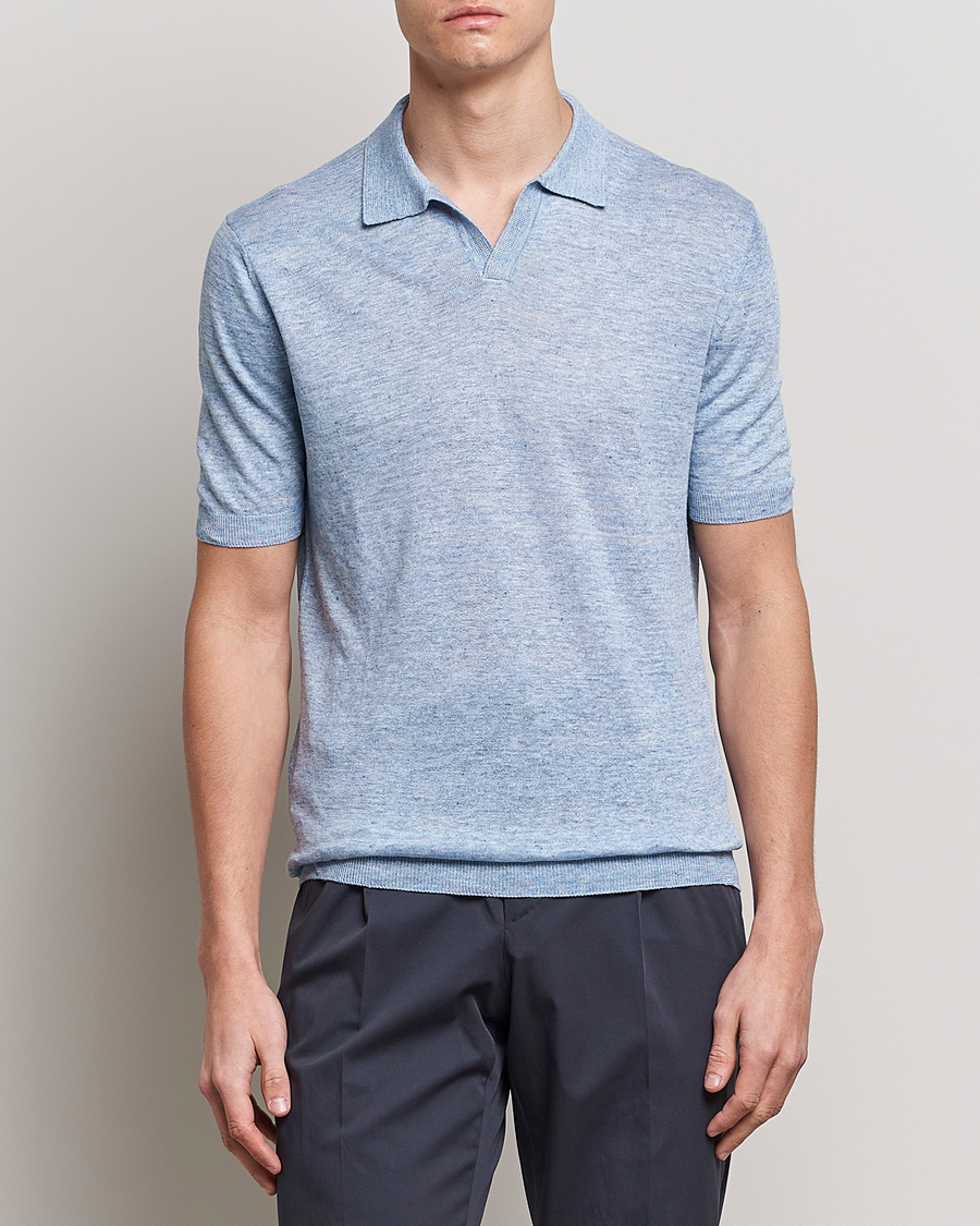 Herr | Pikéer | Gran Sasso | Knitted Linen Polo Blue Melange